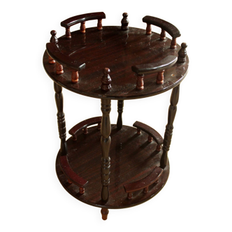 Table d'appoint de bar ronde faite à la main des années 1980, en bois laqué de couleur noyer foncé