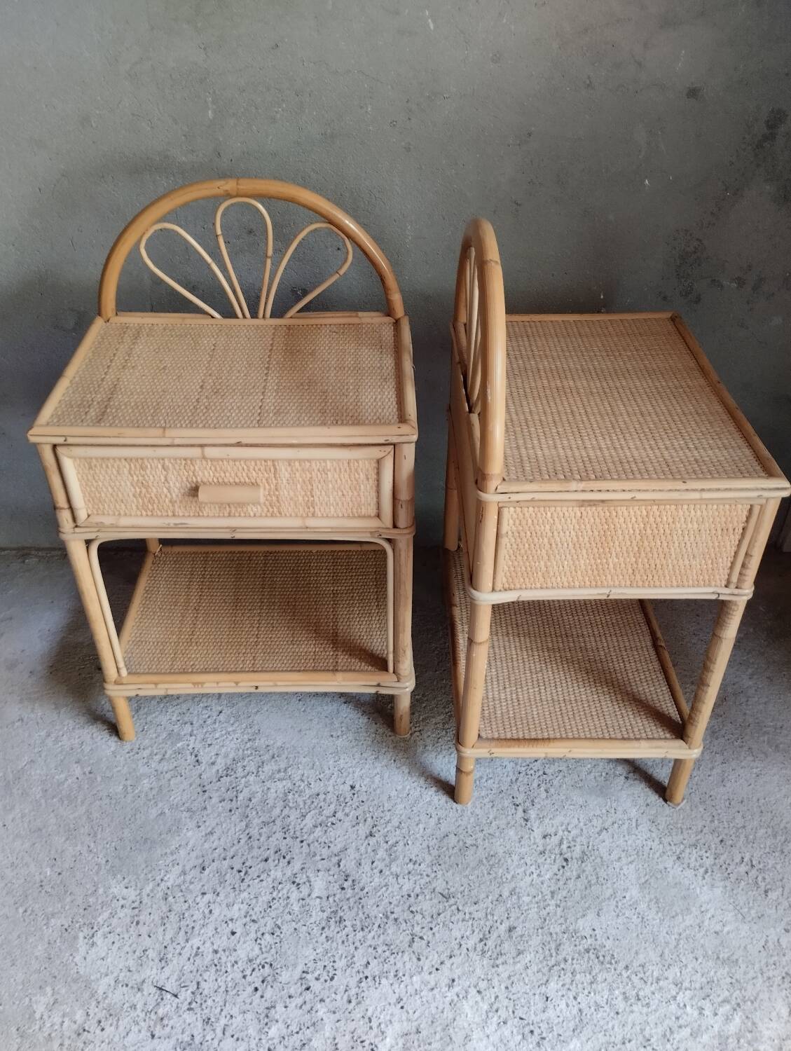 Pair of rattan bedside tables