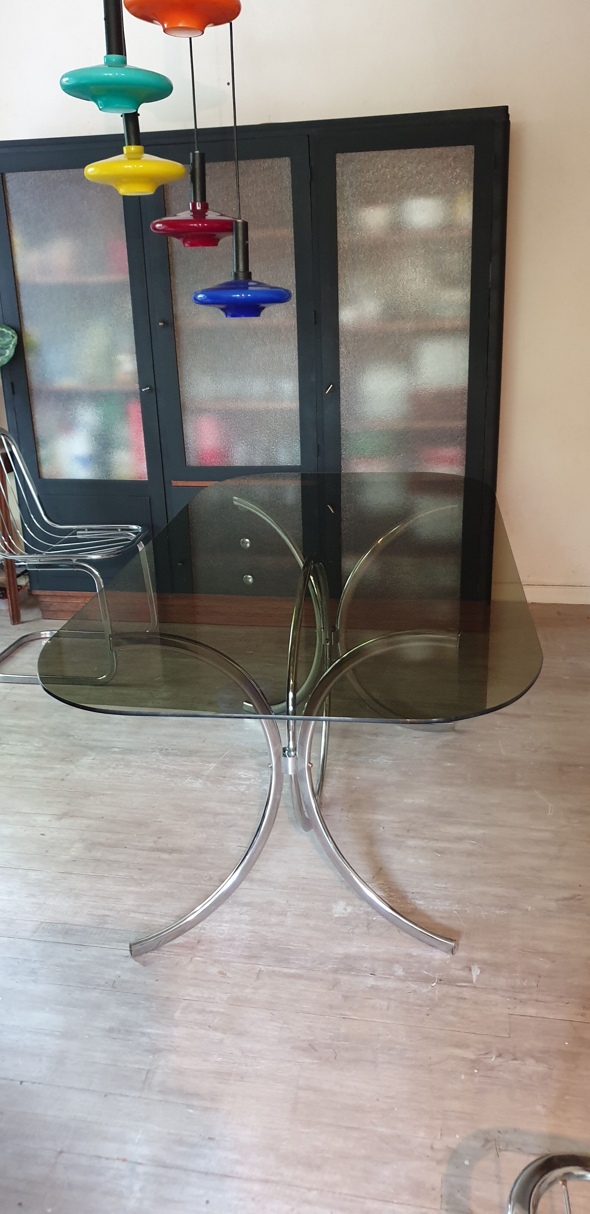 Table and four chrome chairs