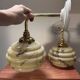 Pair of vintage marbled opaline globe wall lights