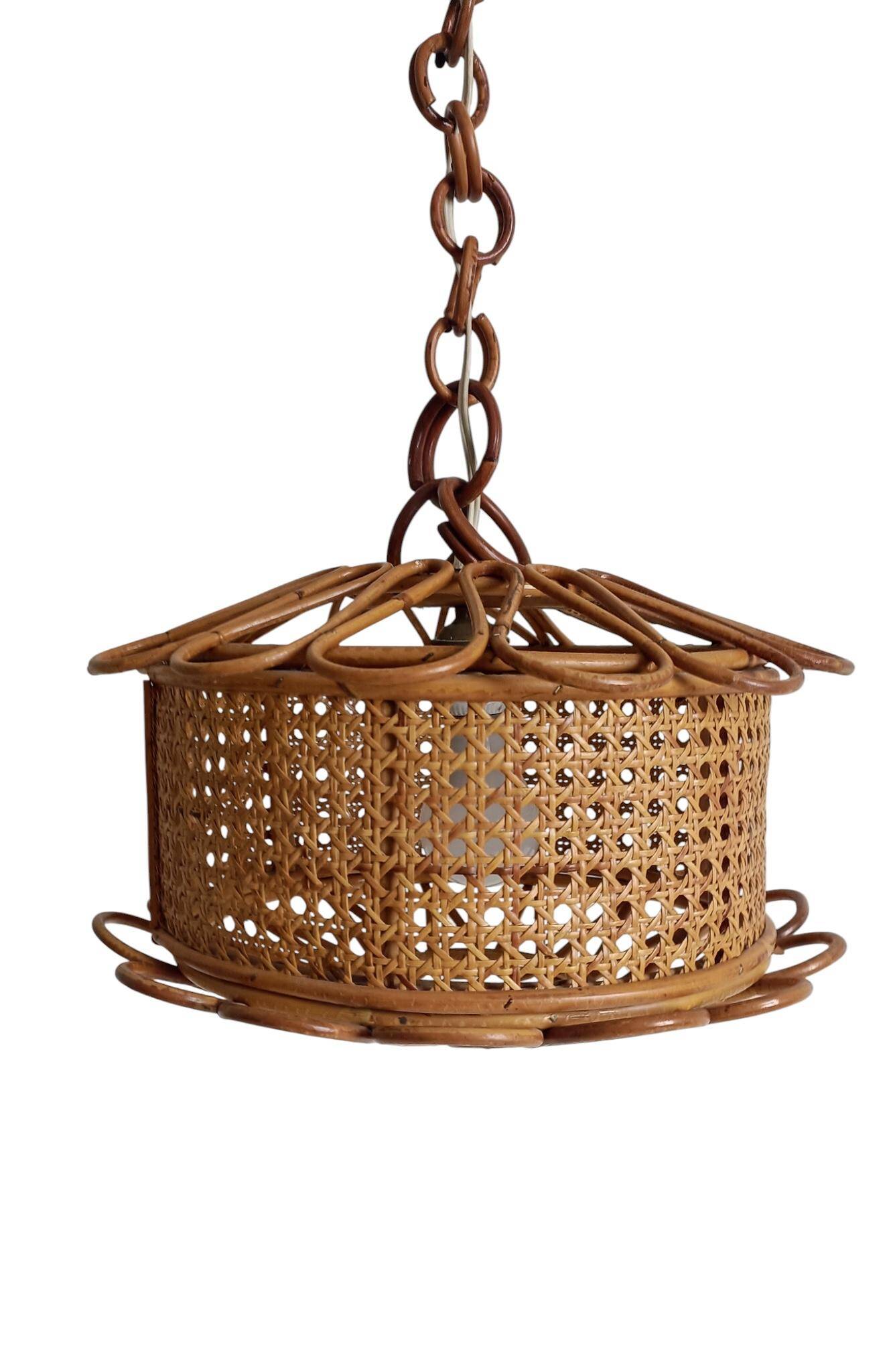 Handcrafted Bamboo and Rattan Pendant Lamp, Spanish Modernist, 1960s
