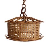 Handcrafted Bamboo and Rattan Pendant Lamp, Spanish Modernist, 1960s
