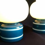 Pair of duck blue and white opaline lamps