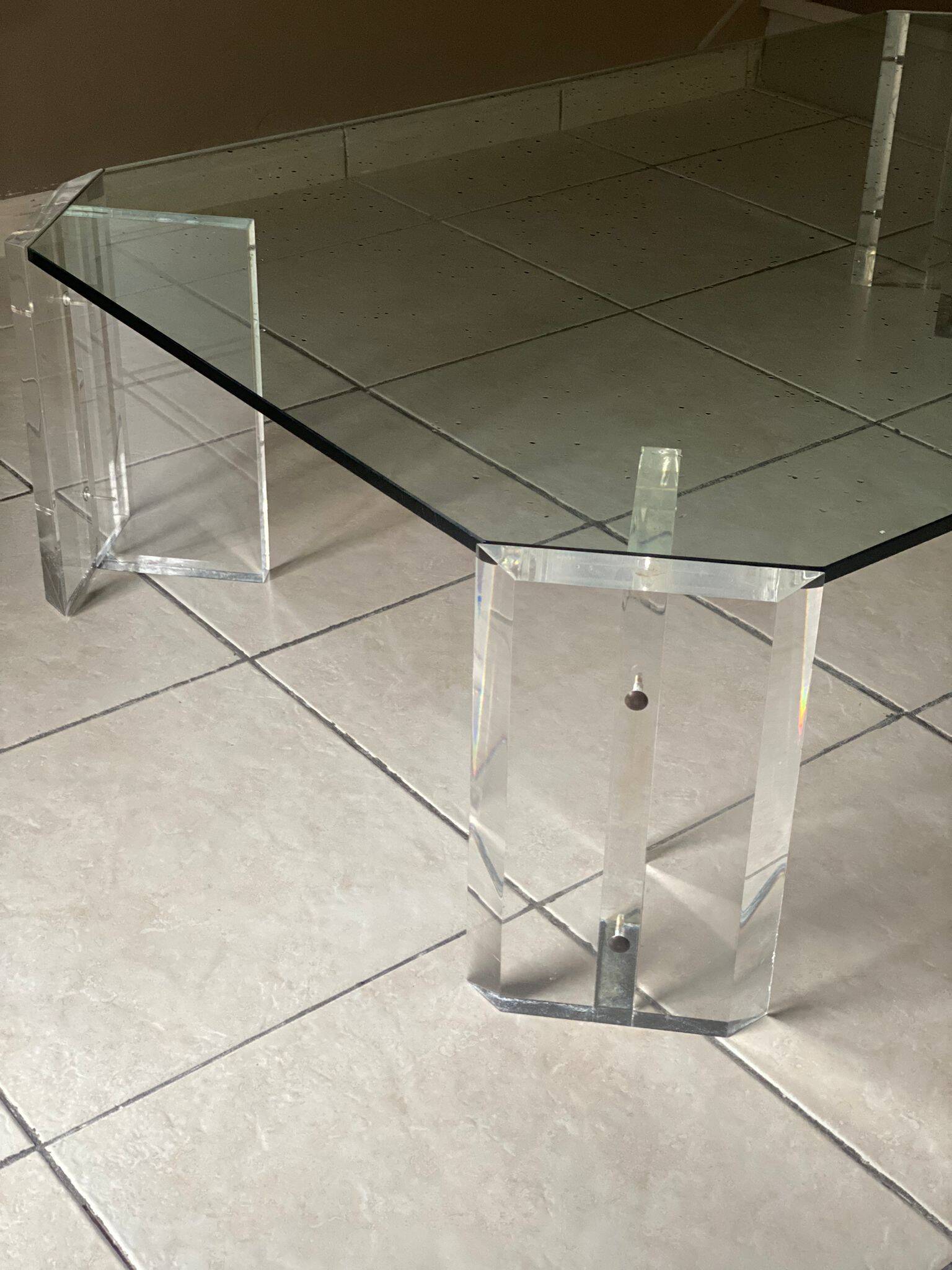 Octagonal Glass and Lucite Coffee Table, Karl Springer, USA Mid-Century Vintage