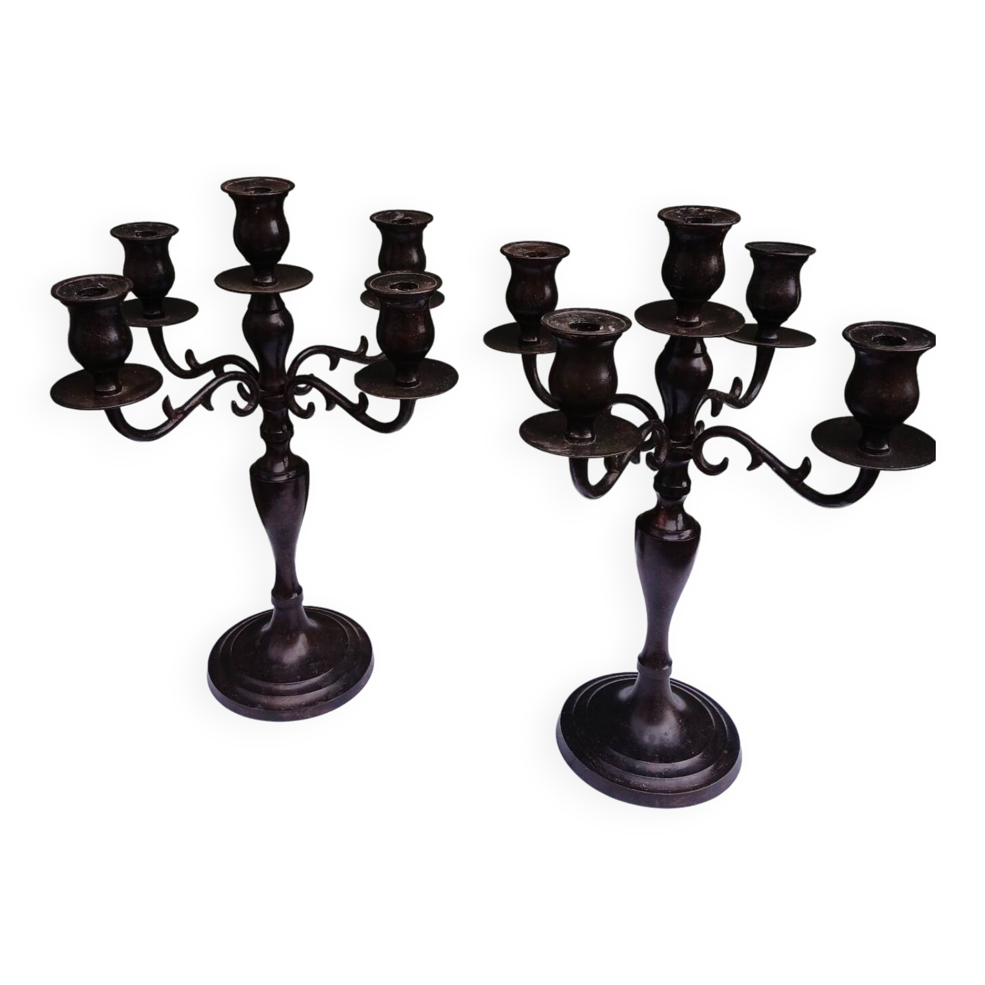 Pair of 5-light metal candlesticks