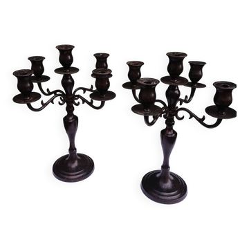 Paire de chandeliers 5 feux en métal 