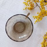 Set of 6 Art Deco dessert bowls in smoked glass.
