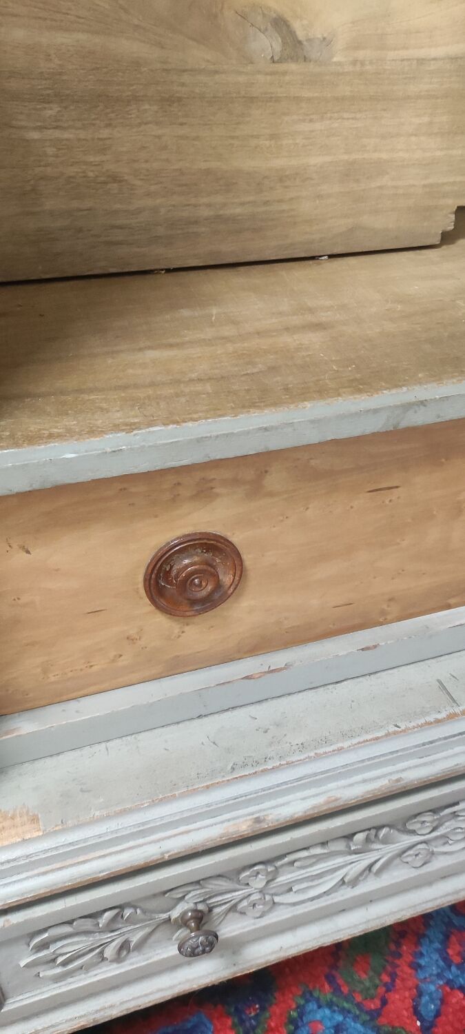 Wardrobe 3 doors, 3 drawers Louis XVI style patinated