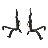 Pair of vintage wrought iron modernist andirons