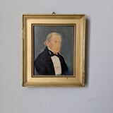 Oil on panel, old portrait, gilded wooden frame, country decoration
