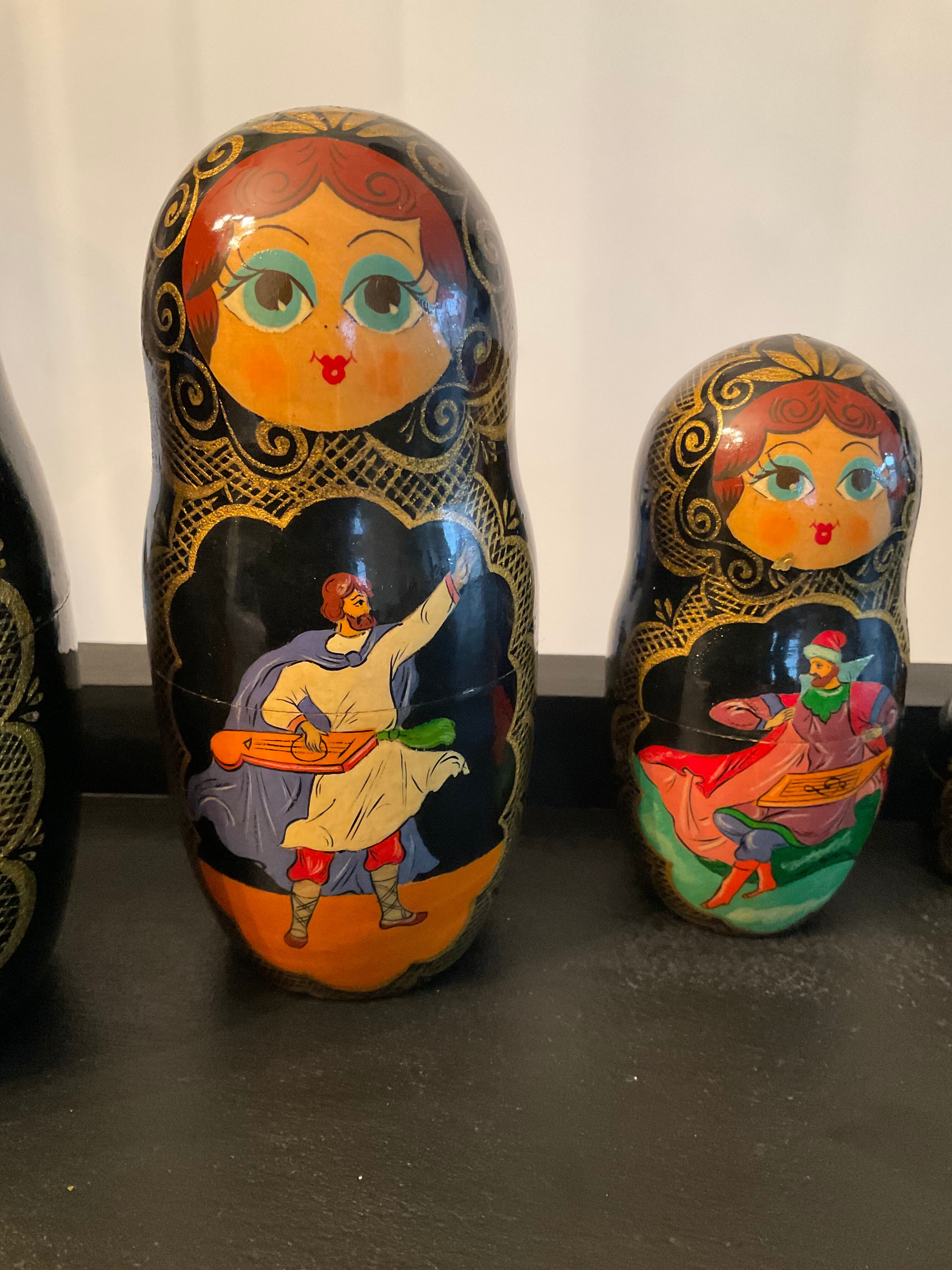 Series of 10 old Russian Matryoshka dolls