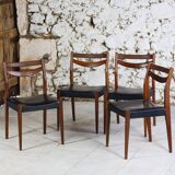 4 vintage Scandinavian chairs in teak and imitation leather, 1960