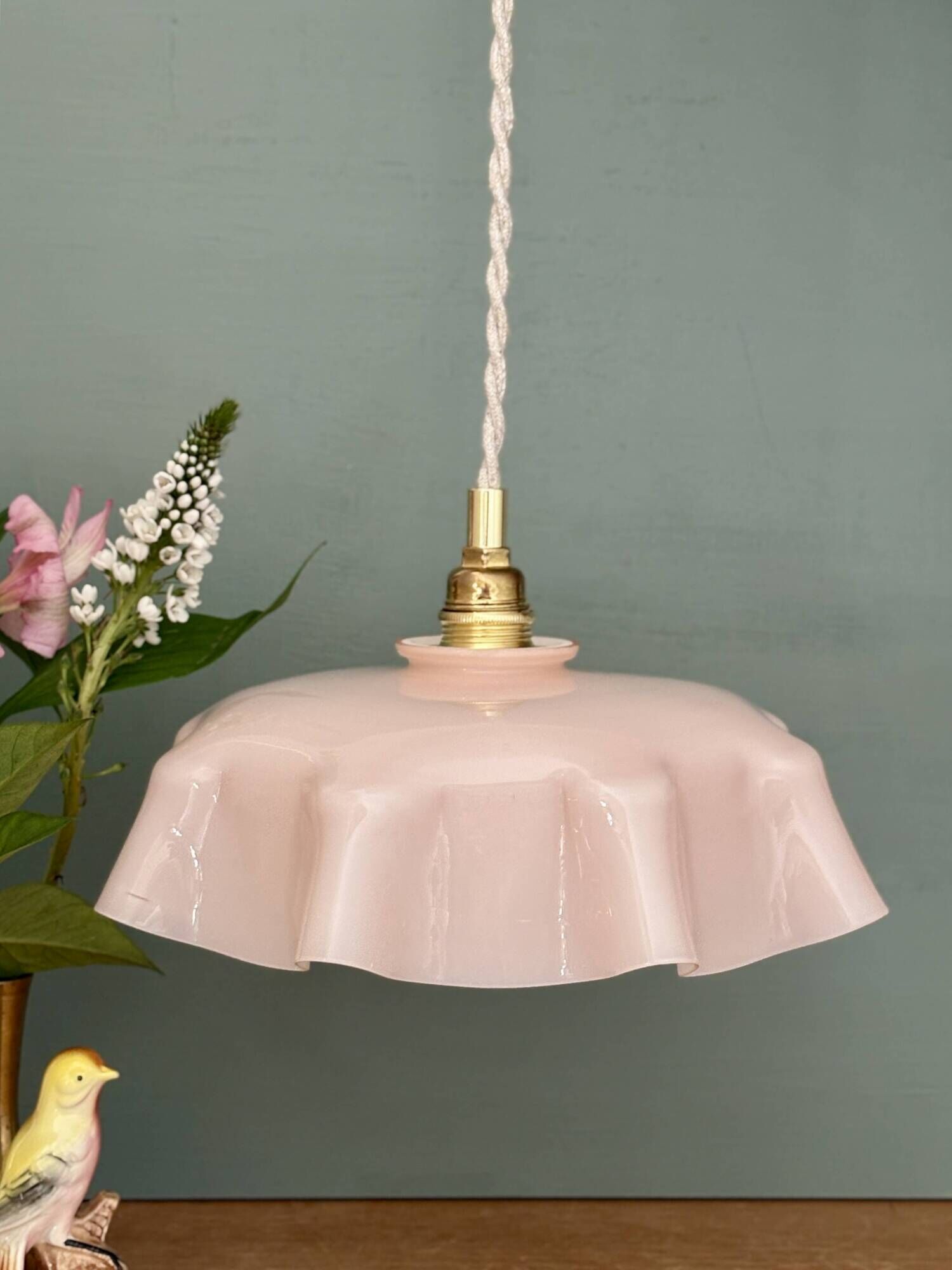 Vintage pink opaline pendant light