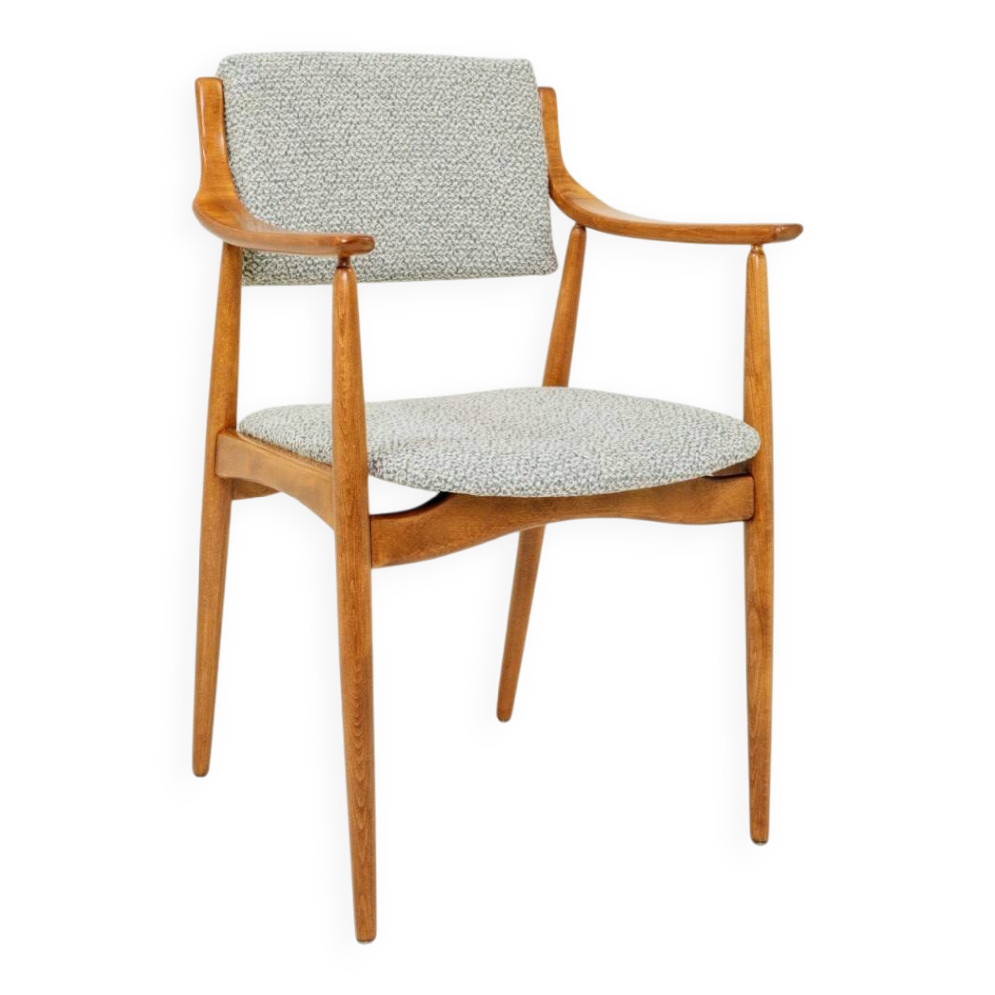 Fauteuil scandinave vintage en tissu tissé turquoise et blanc
