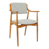 Fauteuil scandinave vintage en tissu tissé turquoise et blanc