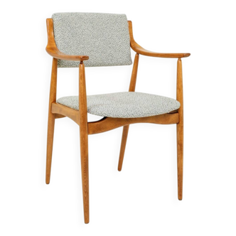 Fauteuil scandinave vintage en tissu tissé turquoise et blanc
