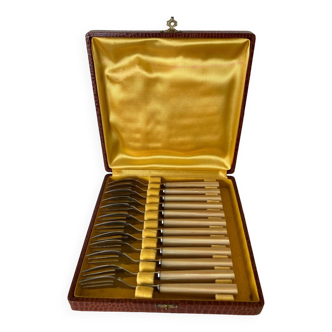 Coffret complet de 12 fourchettes à dessert Inox manche Bakélite