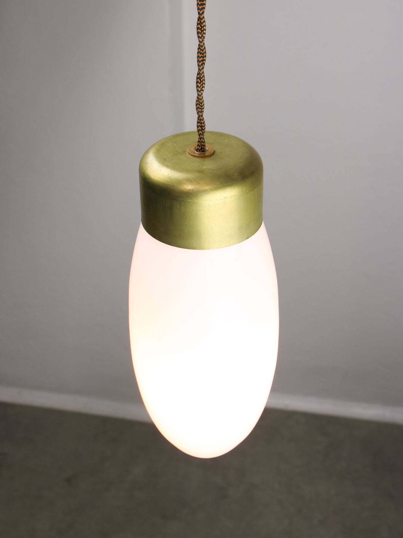 Mid-century Italian Brass and Opaline Glass Pendant Lamp