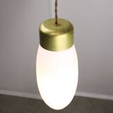 Mid-century Italian Brass and Opaline Glass Pendant Lamp