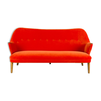 Reupholstered Midcentury Velvet Orange 3-Seat Sofa from CFC Silkeborg, 1960s