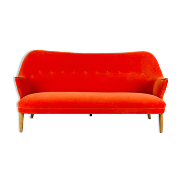 Reupholstered Midcentury Velvet Orange 3-Seat Sofa from CFC Silkeborg, 1960s