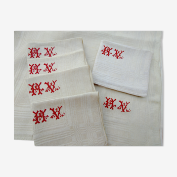 6  serviettes ou torchons damassé de lin Linge ancien jamais utilisé