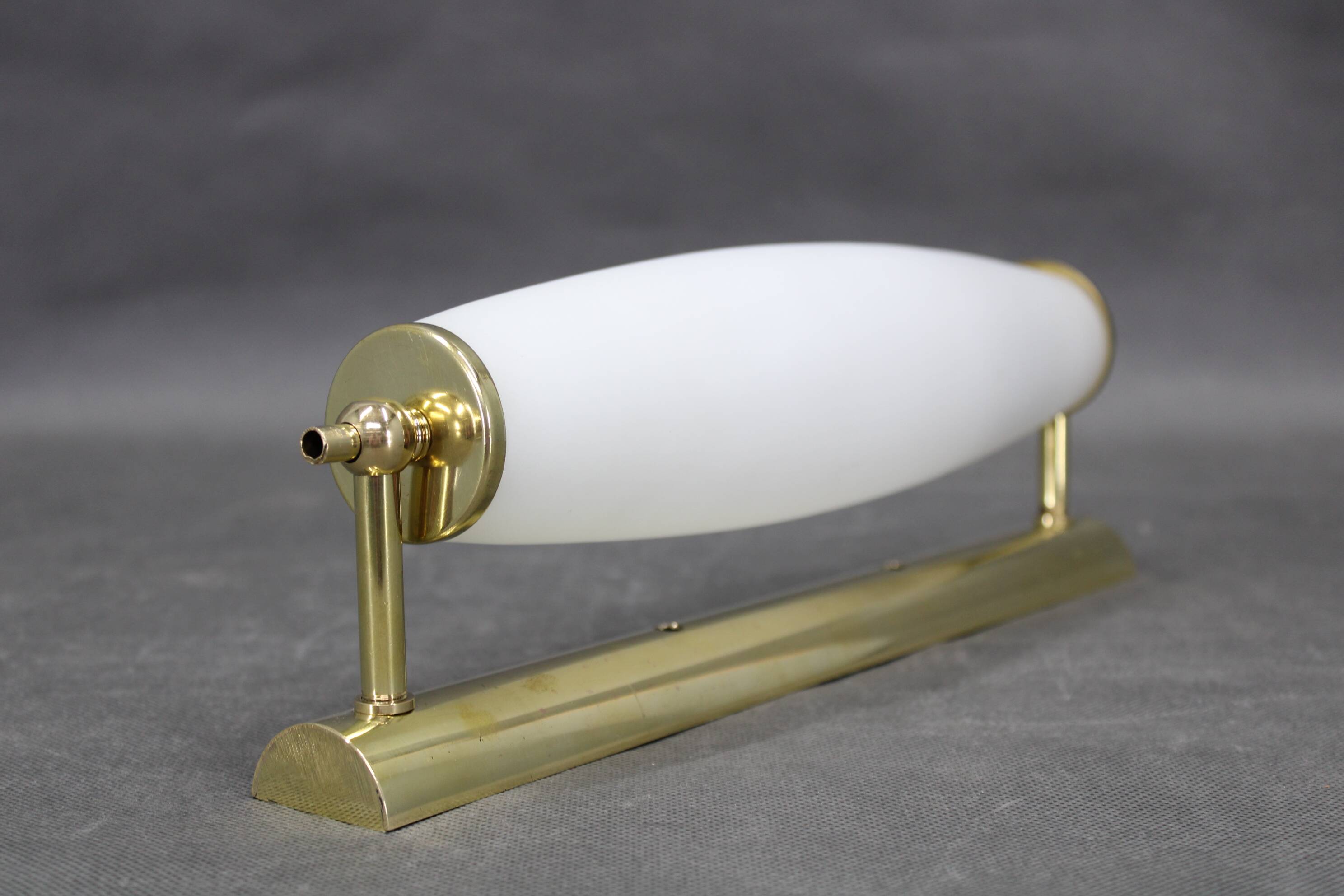 Italian Art Deco brass wall sconces with opal glass, 1940s.