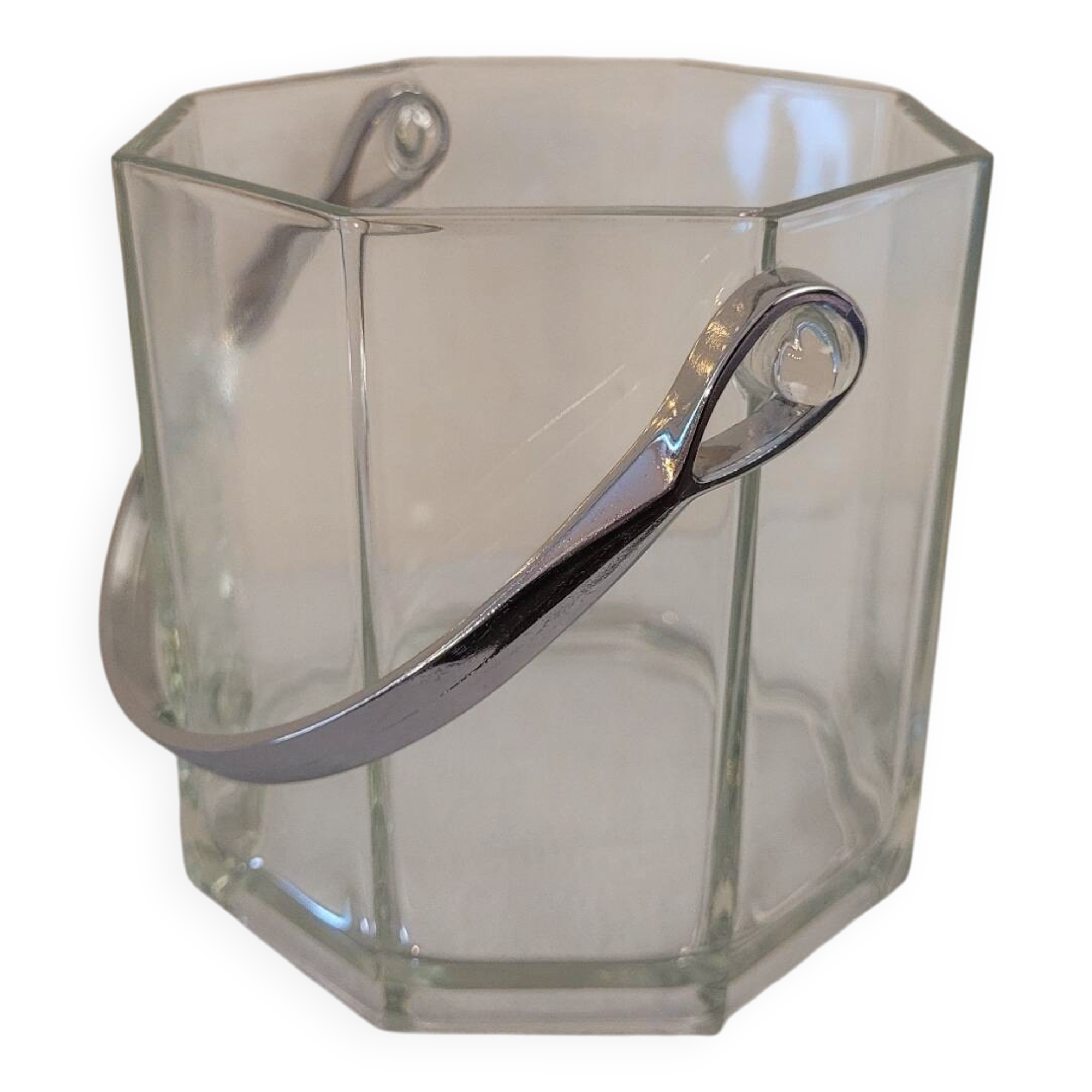Seau champagne verre hexagonal anse métal 80's