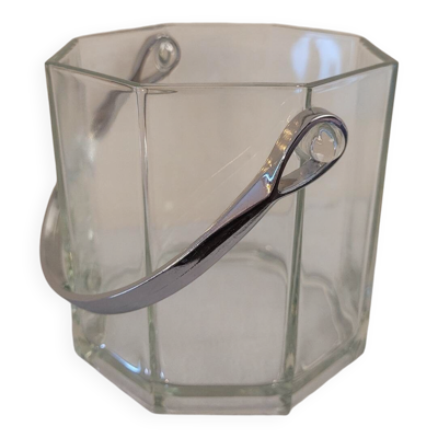 Seau champagne verre hexagonal anse métal 80's