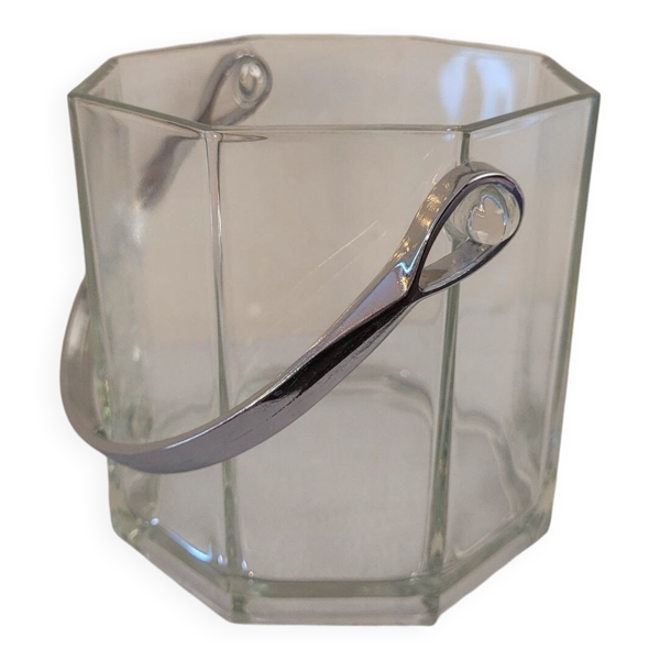 Seau champagne verre hexagonal anse métal 80's