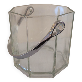 Champagne bucket hexagonal glass metal handle 80's