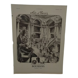 Paper advertisement from a 1937 fashion perfumer Bourjois magazine