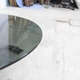 Table basse ronde 1970 space age verre fumé