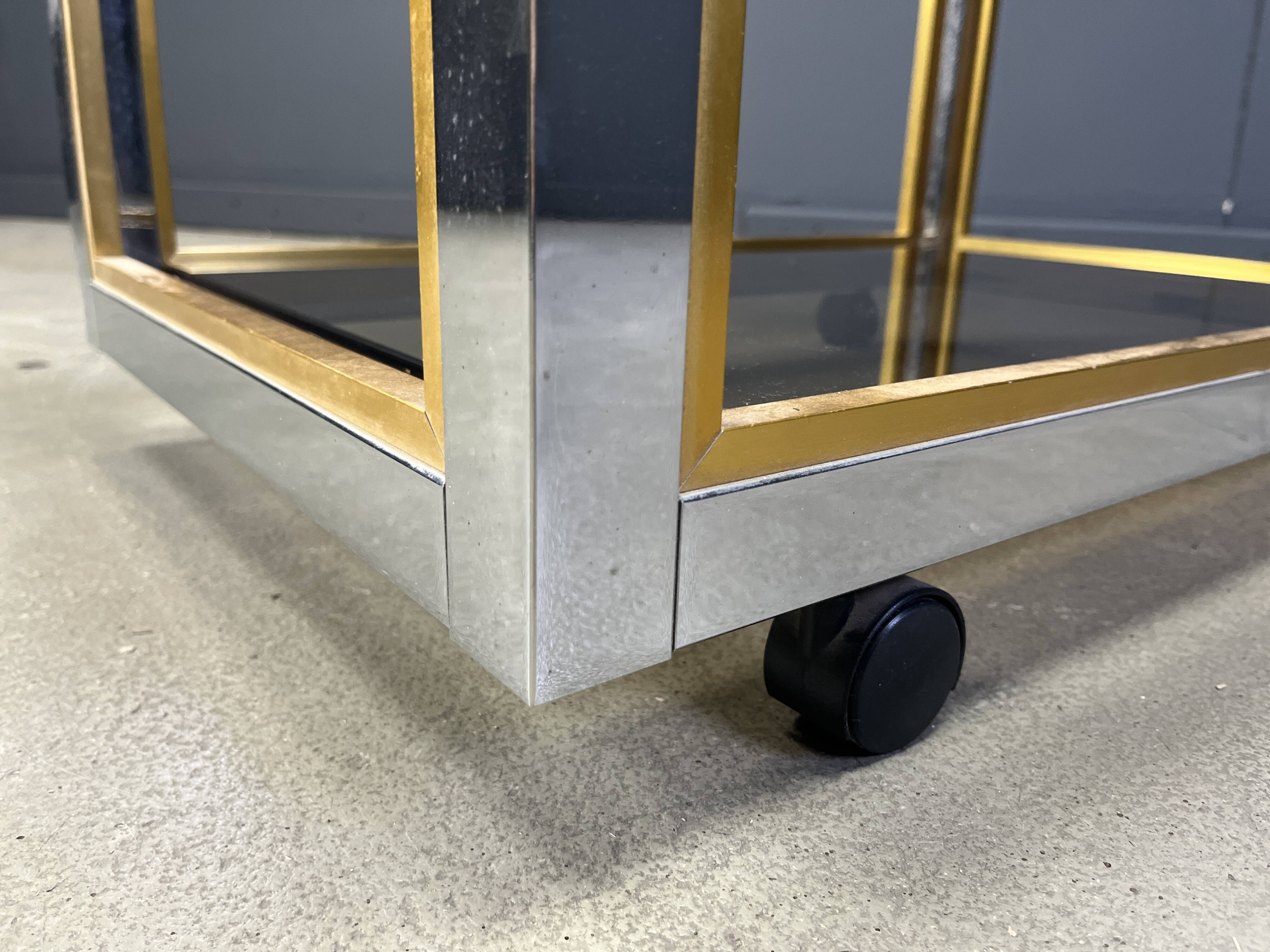 Italian brass and chrome drinks trolley