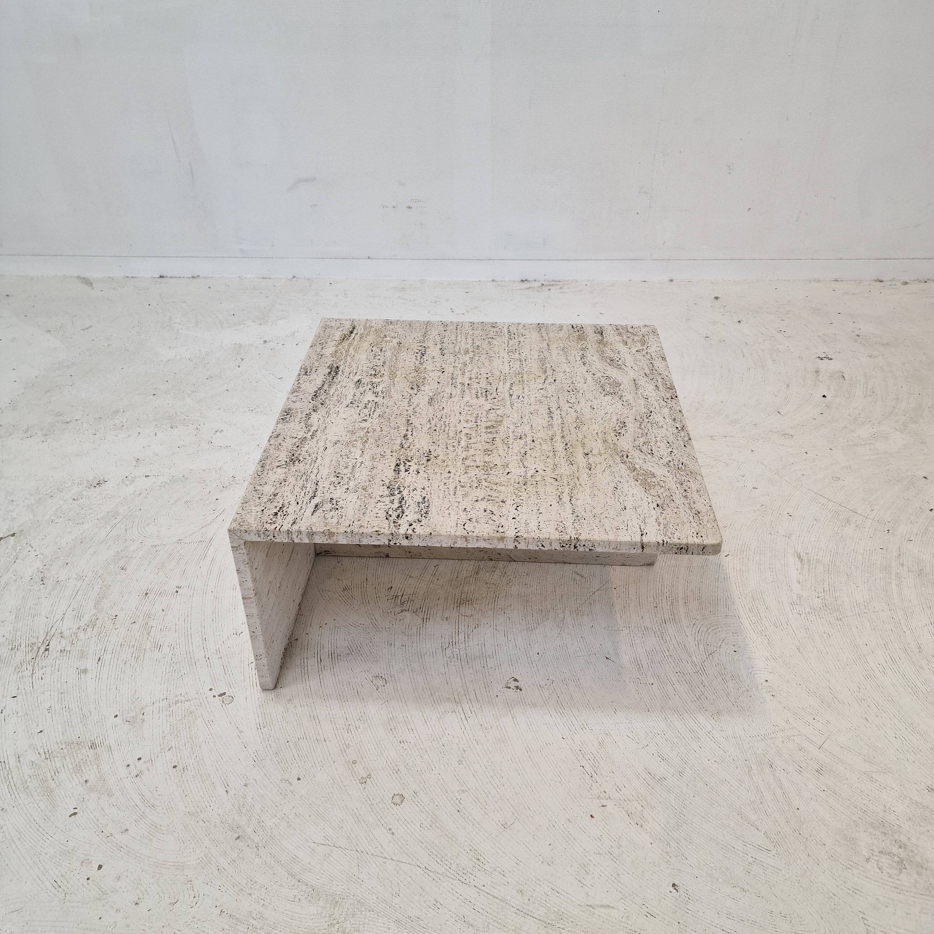 Square Travertine Coffee Table by Up & Up Italy, 1970s