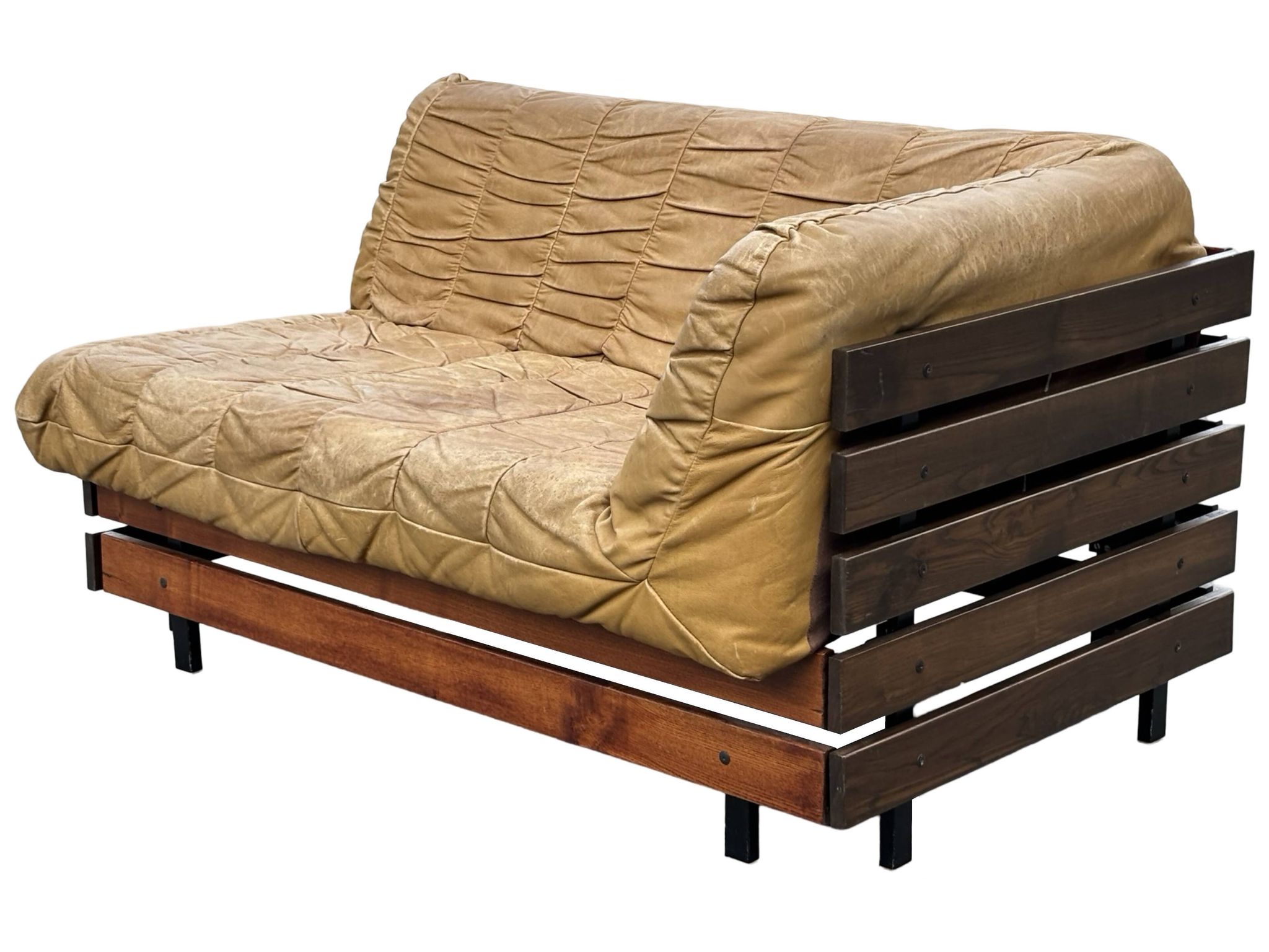 Mid-Century living room sofa in cognac , small model design