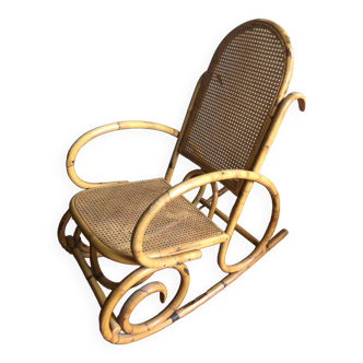 Rocking chair bambou et rotin vintage année 60