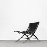 Vintage minimalist chair in Italian leather, 1980s.