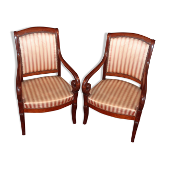 Pair of Restauration period armchairs in mahogany