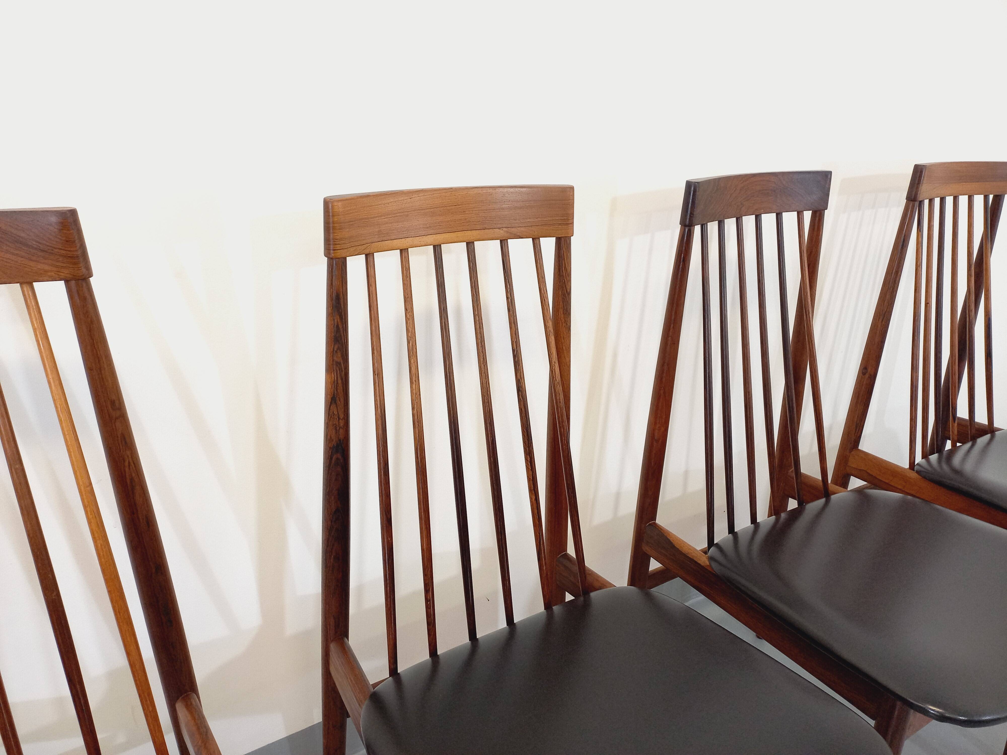 Set of 4 vintage Scandinavian style rosewood chairs from the 60s, by Ernst Martin Dettinger