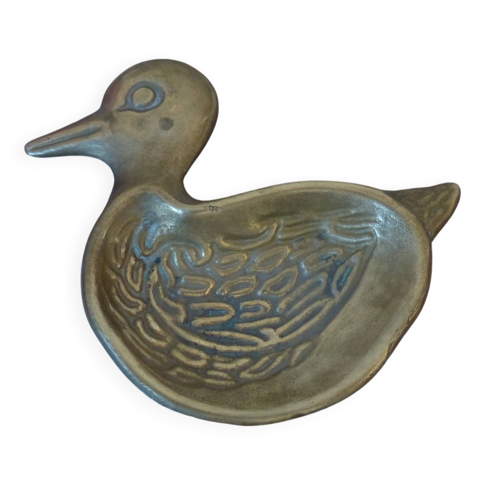 Small carved brass duck ashtray, duck pocket ashtray