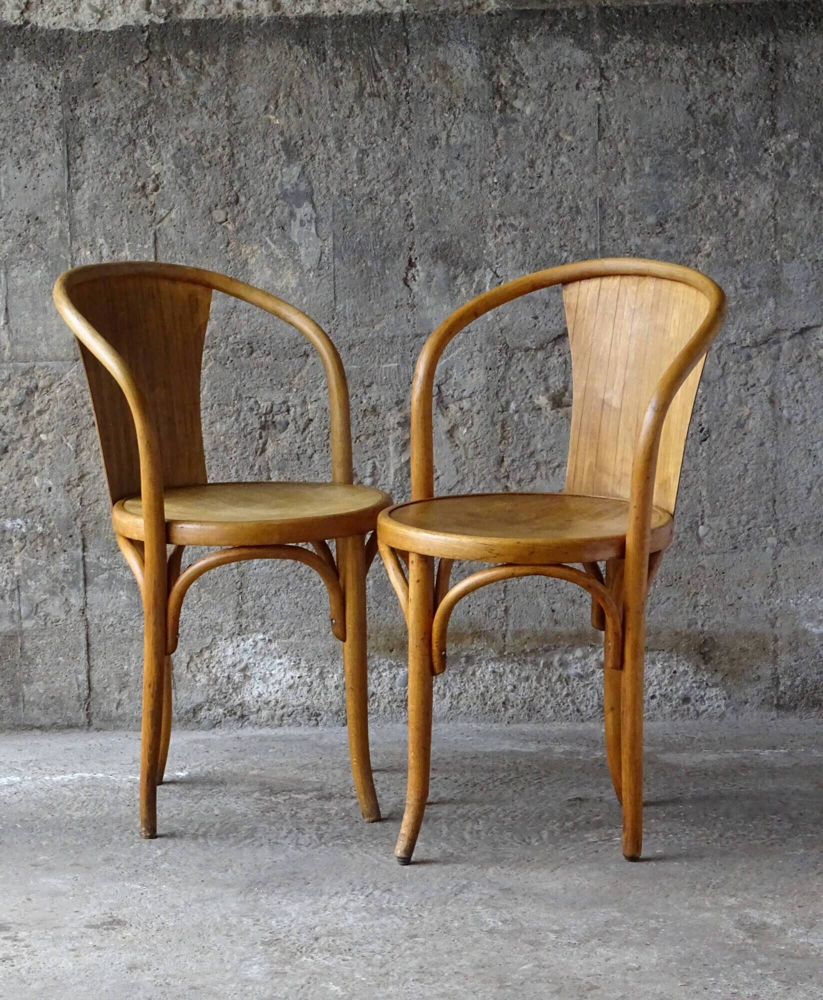Pair of bistrot wood-curved armchairs fischel n ° 15 e 1930
