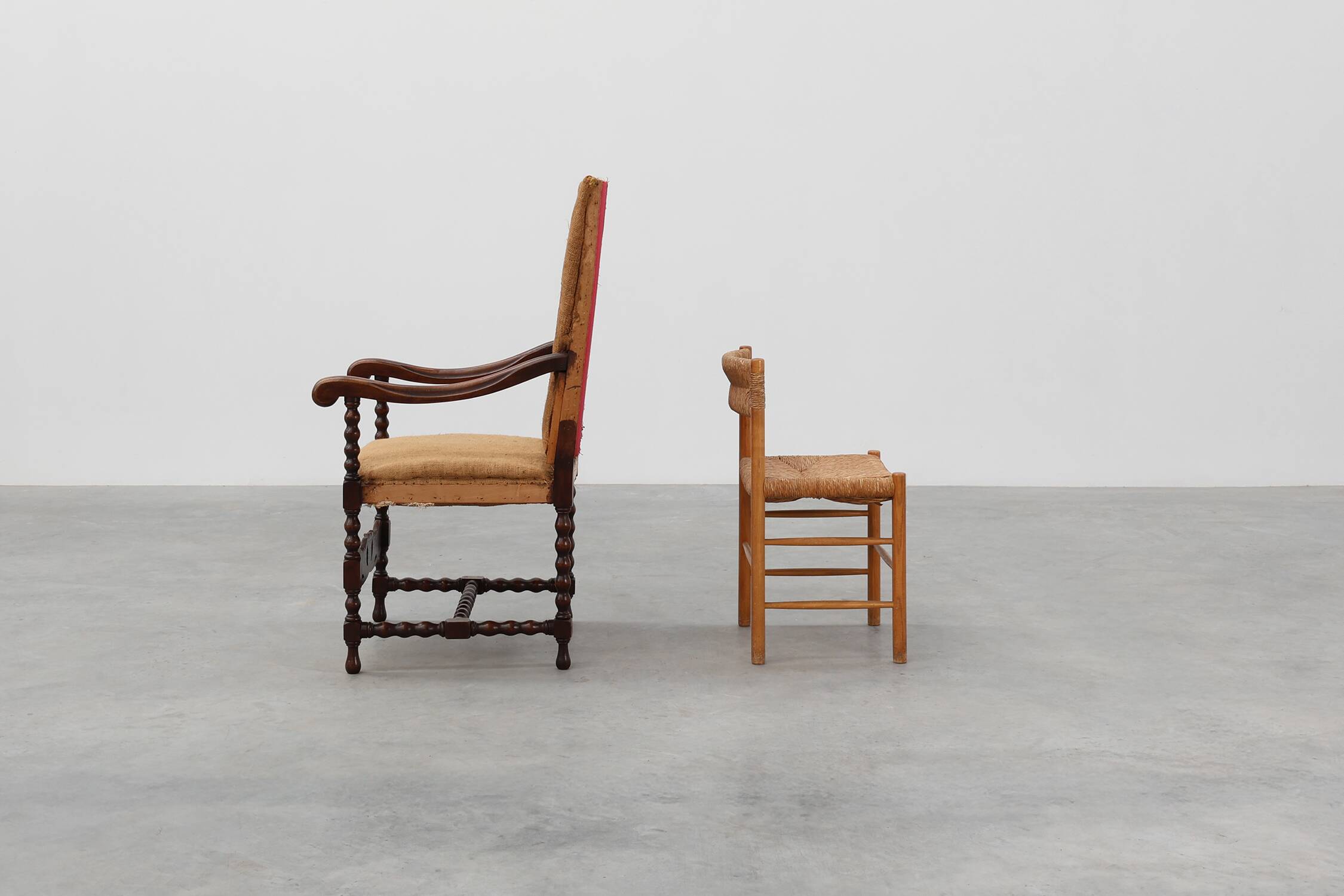 18th-Century Belgian Baroque Armchair in Wood and Leather, Louis XIV Period