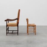 18th-Century Belgian Baroque Armchair in Wood and Leather, Louis XIV Period