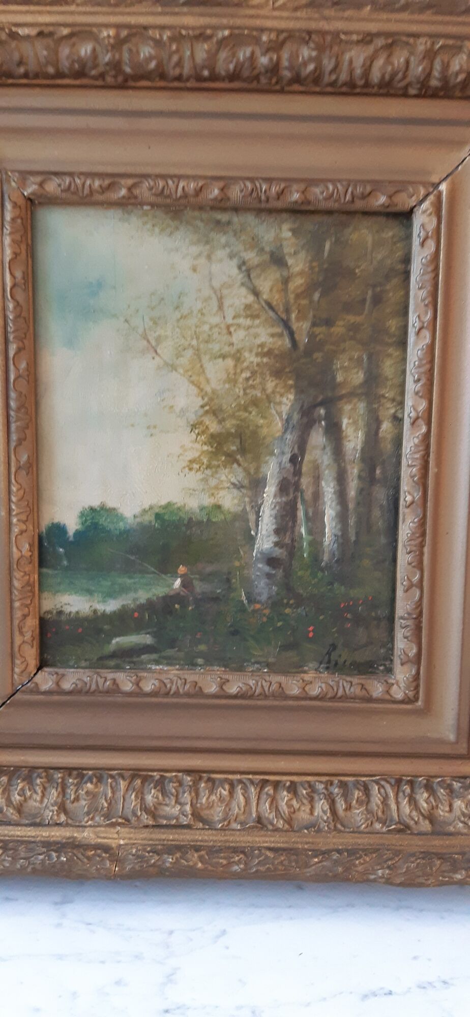 Old painting oil on wood fisherman signed XVIIIth
