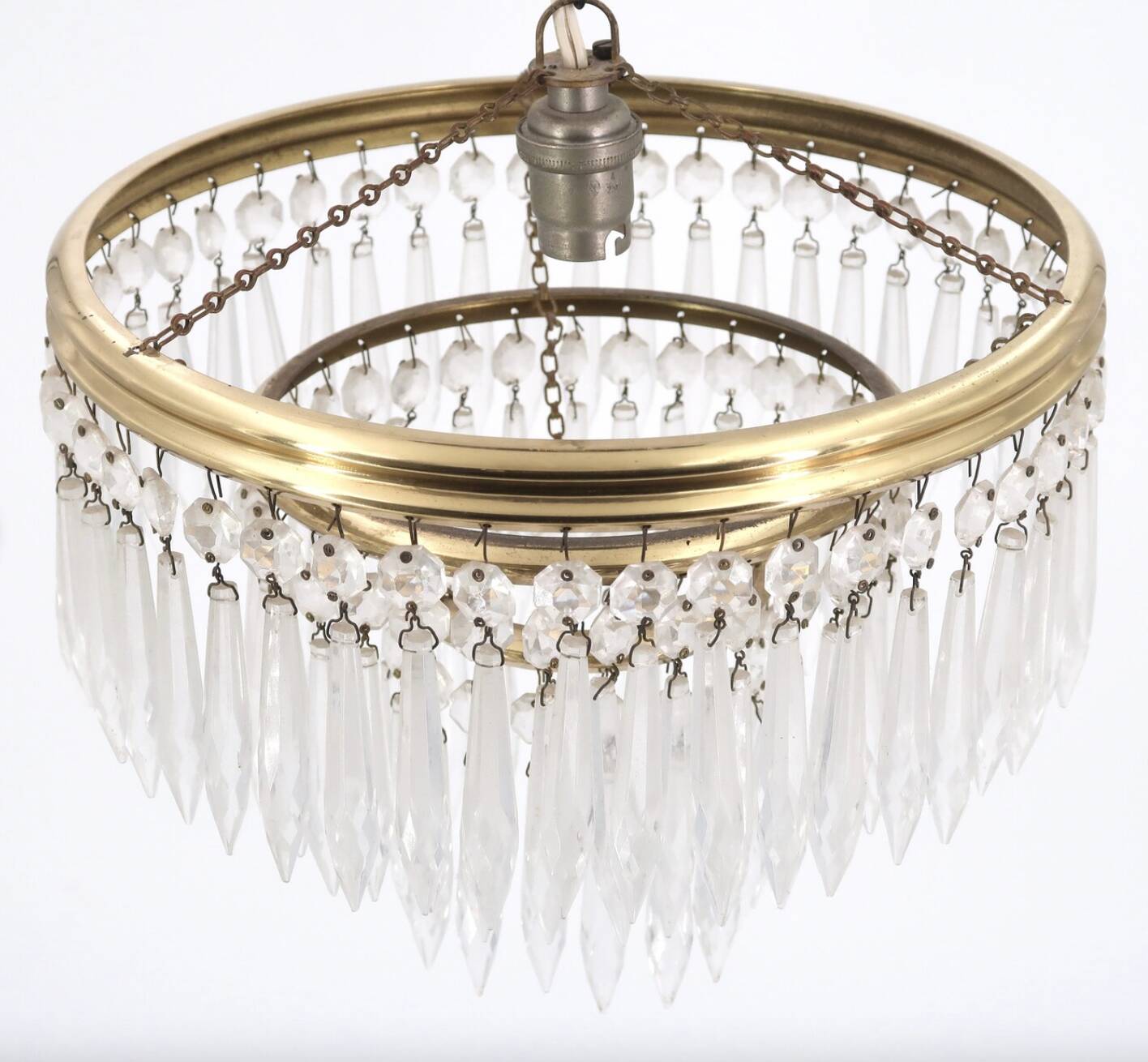 1930s crystal and brass tassel chandelier