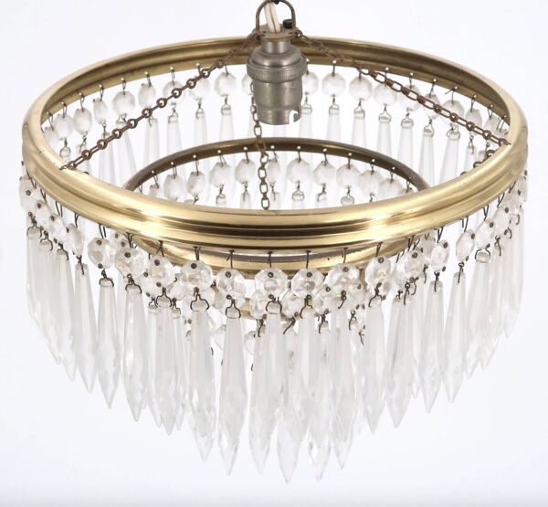 Lustre à pampilles en cristal et laiton, années 30