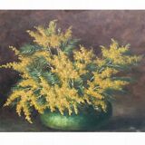 Still life painting with mimosa in the spirit of Kisling