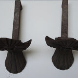 Old cast iron shell chenets