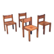 Elm and Cognac Leather Dining Room Chairs Set in the style of Pierre Chapo, Italy, 1960s, Set of 4